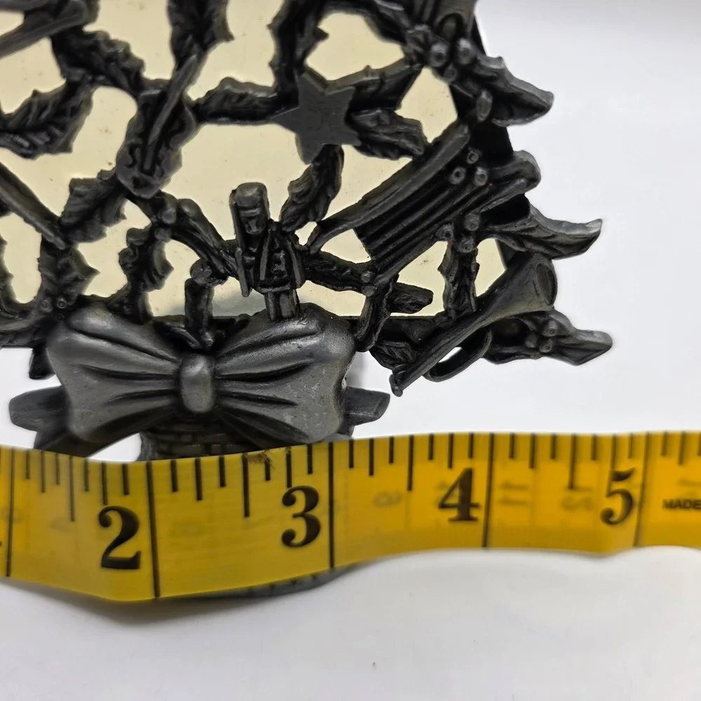 Vintage Pewter Tone Metal Christmas Tree Tea Light Candle Holder Nutcracker Star